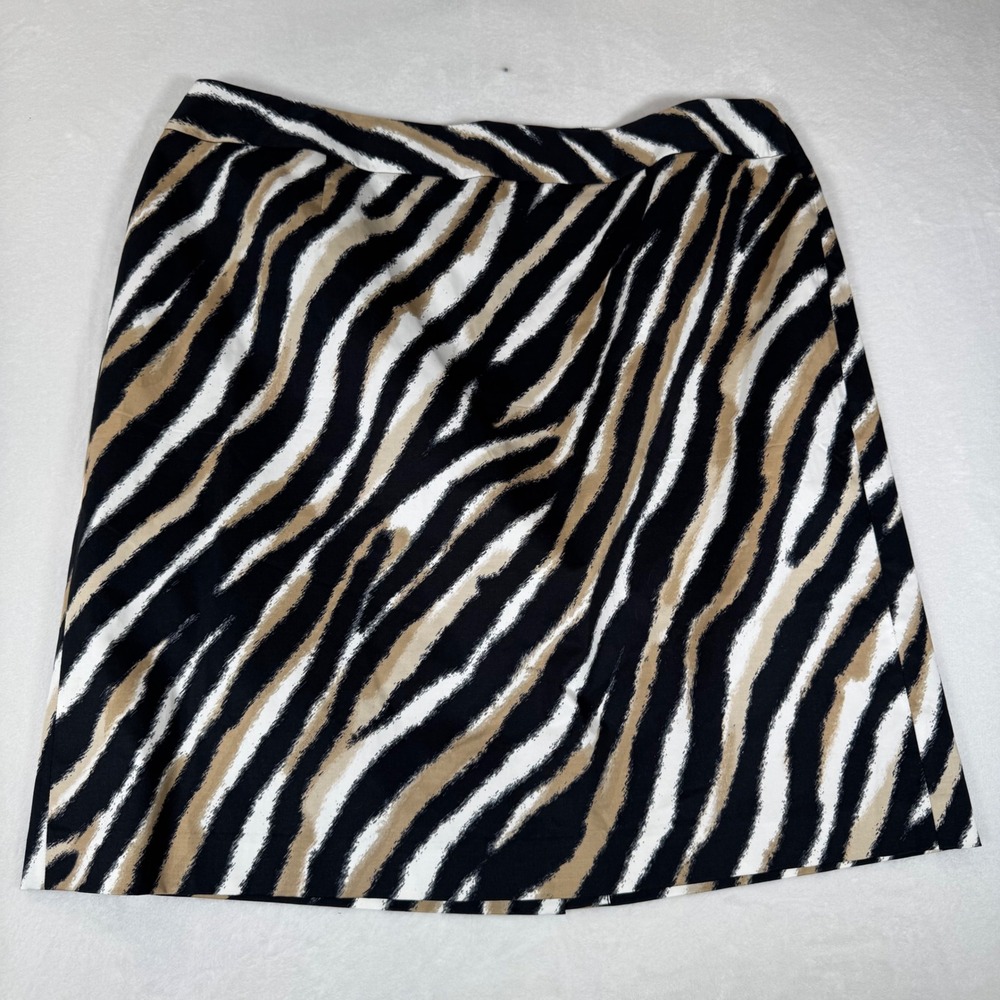 Talbots Pencil Skirt Womens 20W Black Tan Zebra Animal Print Career Mob Wife - Picture 2 of 7